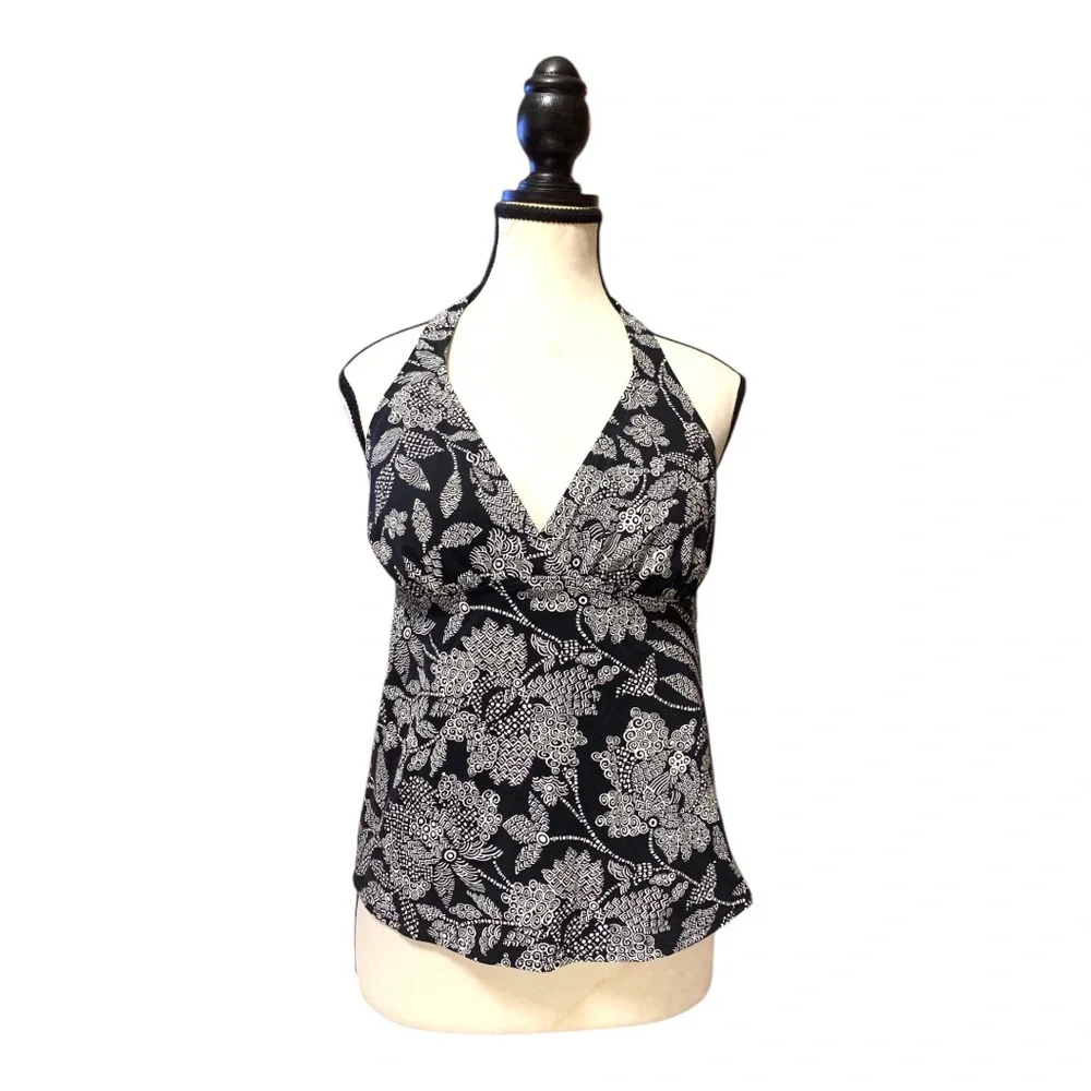 Lands' End black and white floral halter tankini top - Picture 6 of 9